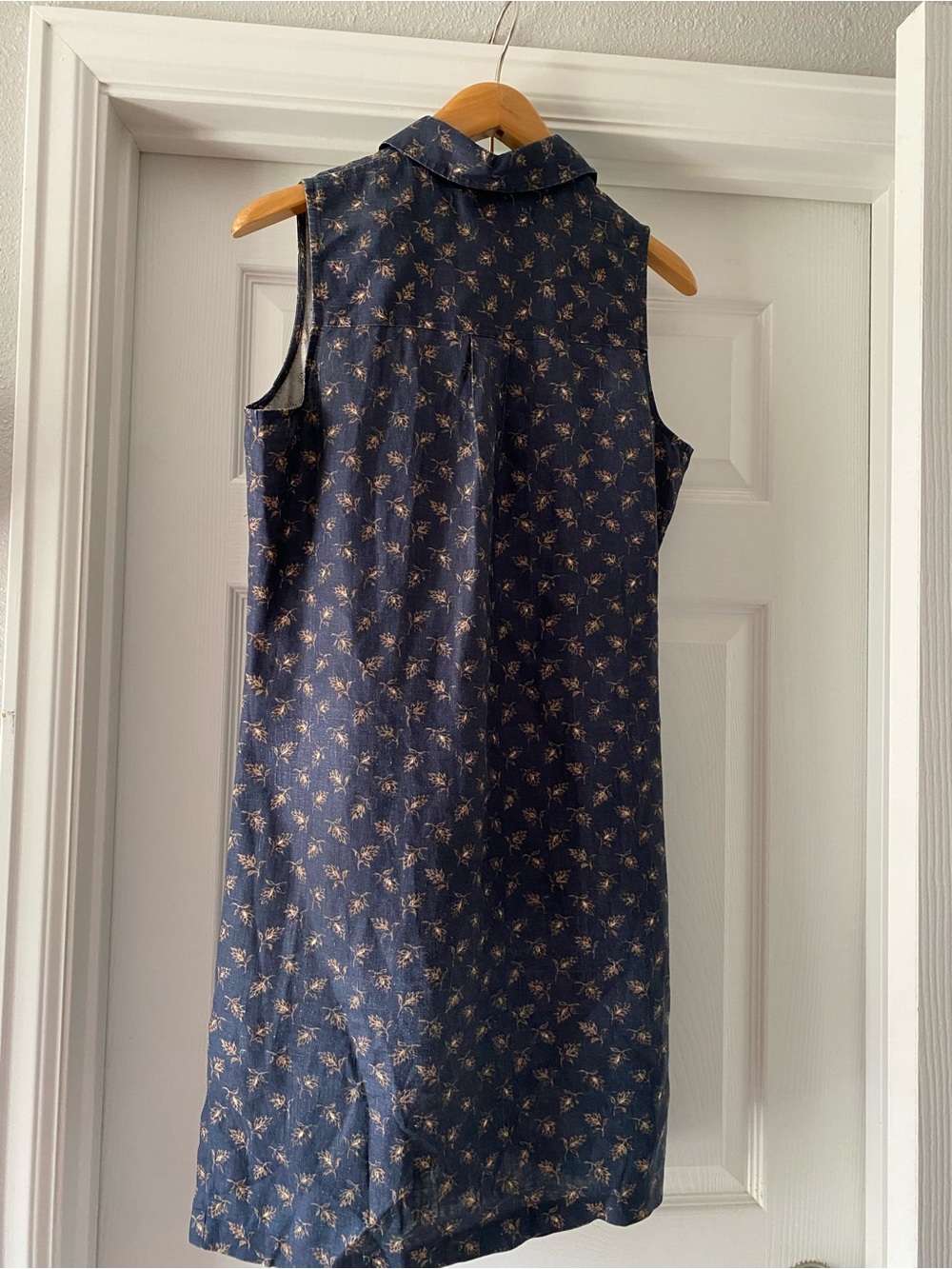 Vintage Valerie Stevens Pure Linen Navy Mini Floral Button Down MIDI Dress - Picture 4 of 9